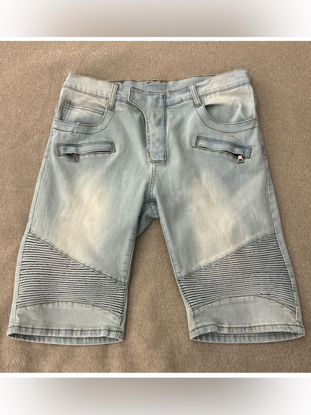 Balmain Light Blue Men's Biker Denim Shorts